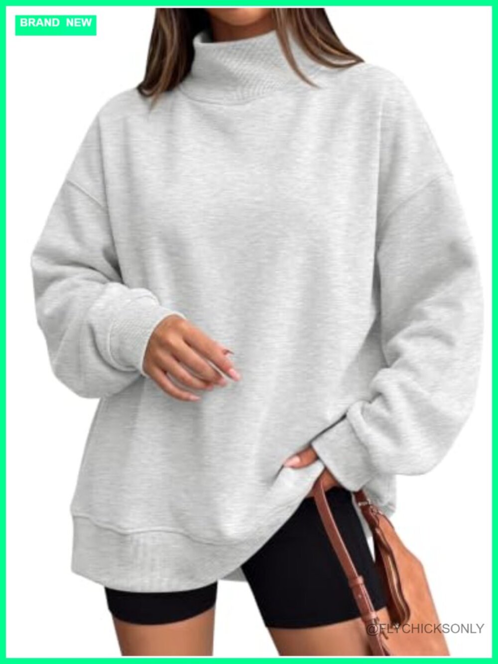 Women's Oversized Mock Neck Sweatshirt Cotton Polyester Pullover